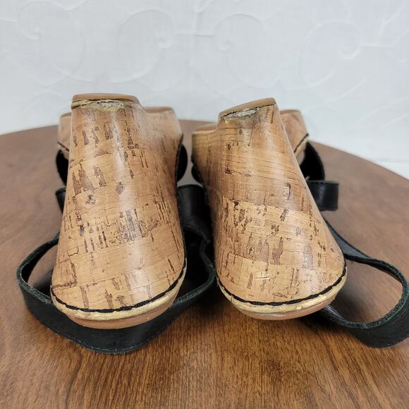 B.O.C Womens Schirra Sandals‎ 7 Black Leather Cork Wedge Sling Back Buckle Strap - Picture 8 of 14